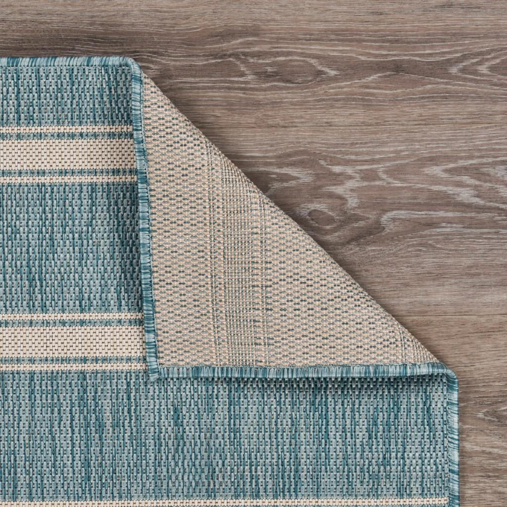 8’ x 10’ Teal Striped Indoor Outdoor Area Rug