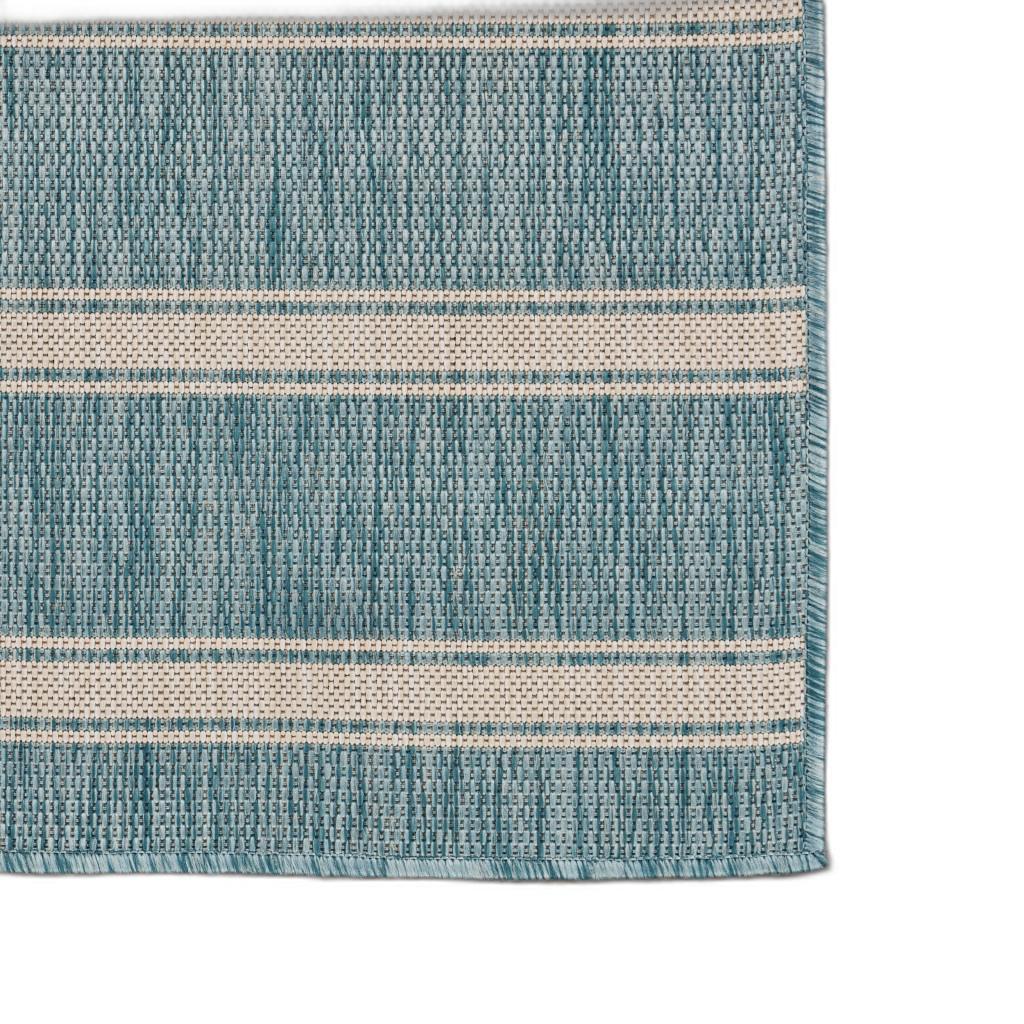 8’ x 10’ Teal Striped Indoor Outdoor Area Rug