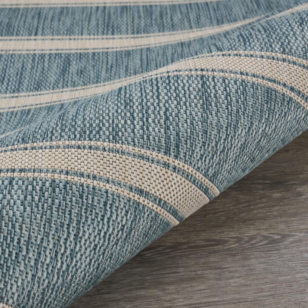 8’ Round Teal Striped Indoor Outdoor Area Rug