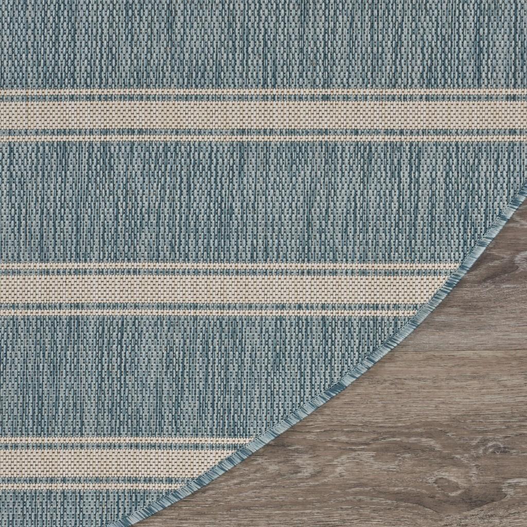 8’ Round Teal Striped Indoor Outdoor Area Rug