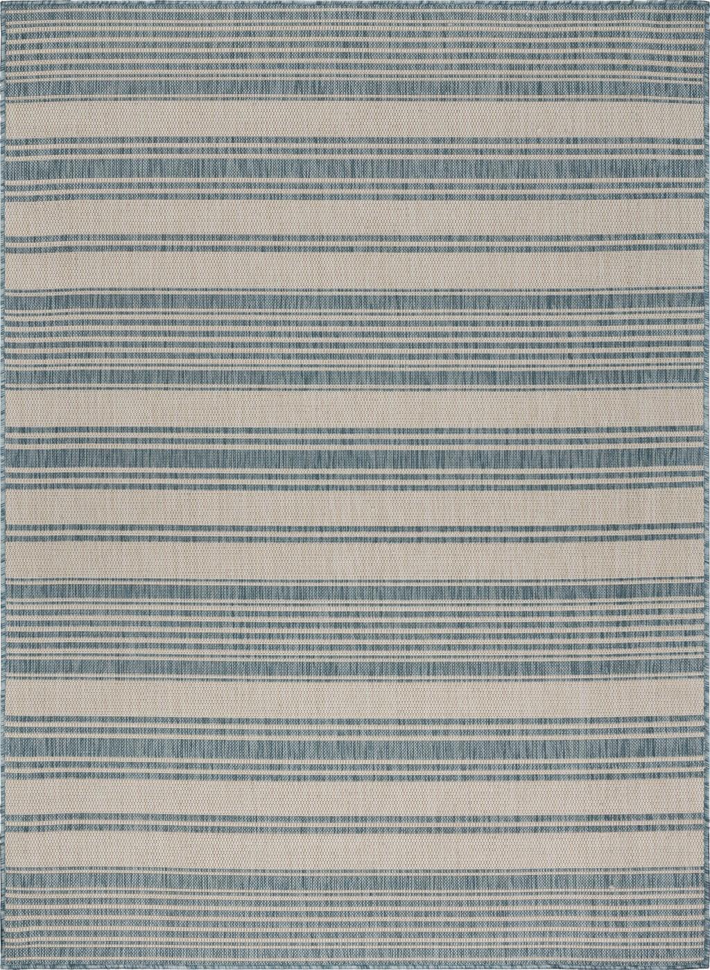 5’ x 7’ Teal Uneven Stripe Indoor Outdoor Area Rug