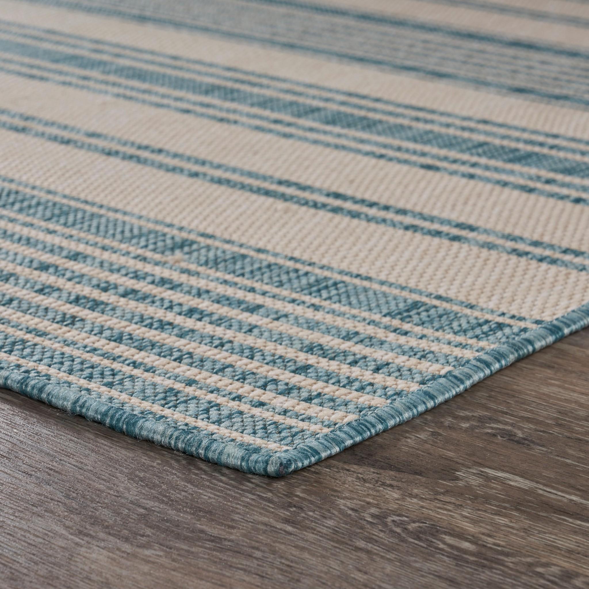 5’ x 7’ Teal Uneven Stripe Indoor Outdoor Area Rug