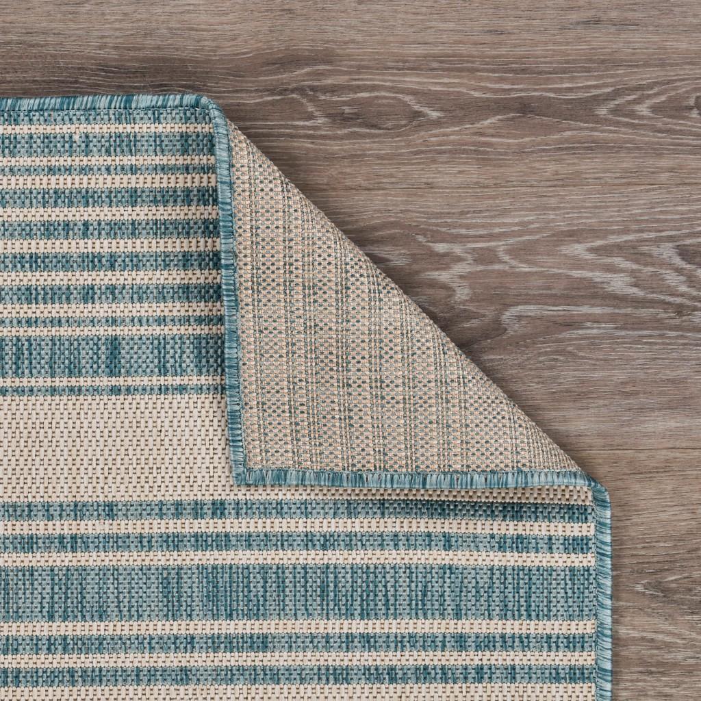 5’ x 7’ Teal Uneven Stripe Indoor Outdoor Area Rug