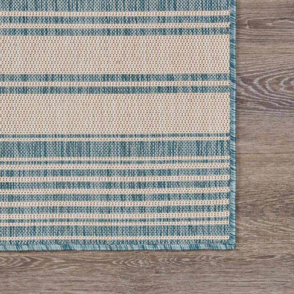 5’ x 7’ Teal Uneven Stripe Indoor Outdoor Area Rug