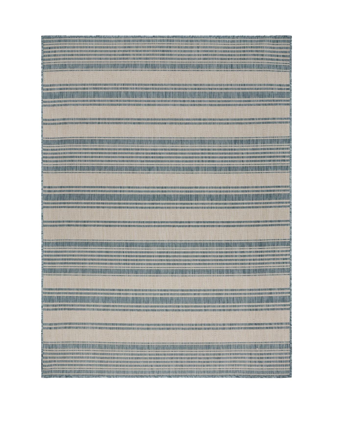 5’ x 7’ Teal Uneven Stripe Indoor Outdoor Area Rug