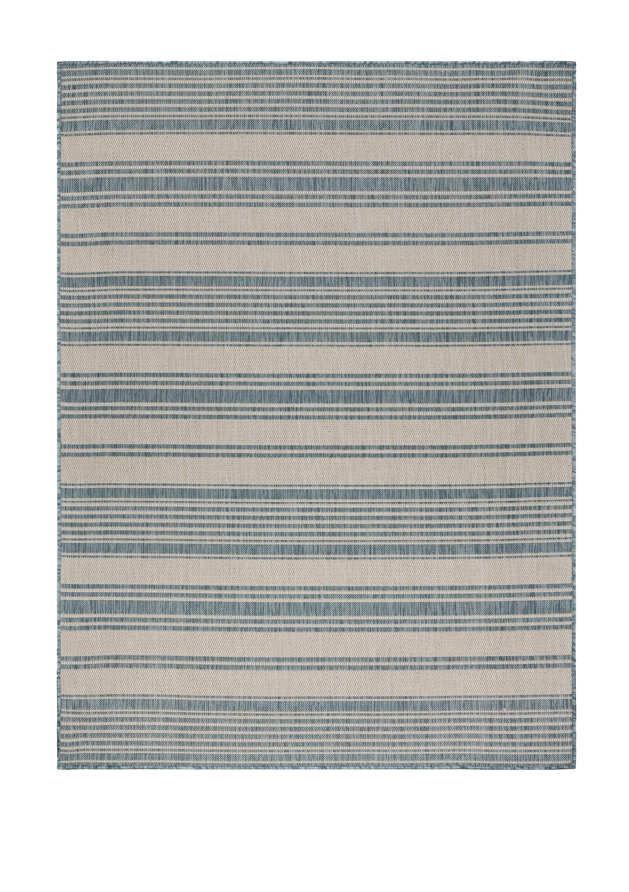 8’ x 10’ Teal Uneven Striped Indoor Outdoor Area Rug