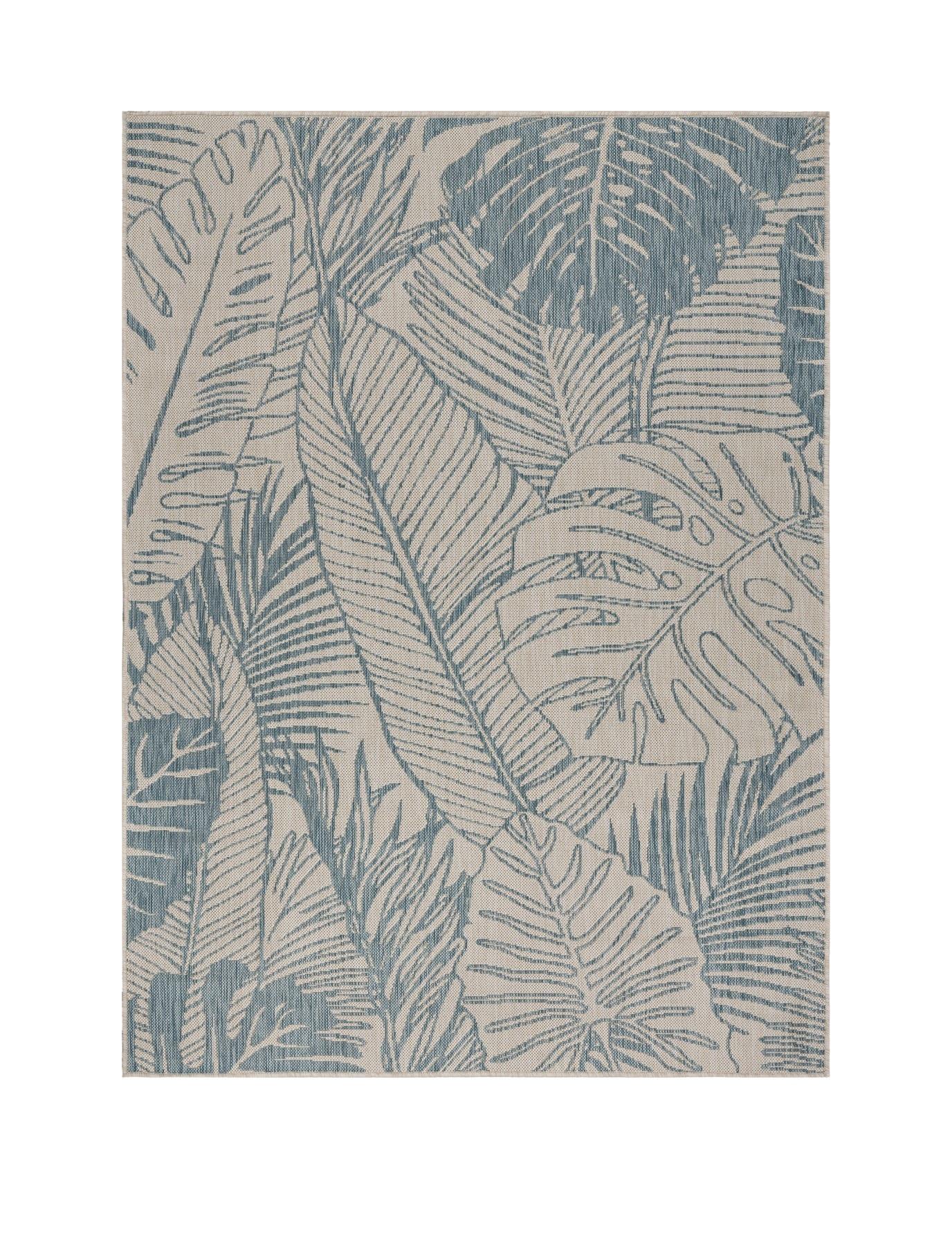 5’ x 7’ Teal Tropical Indoor Outdoor Area Rug