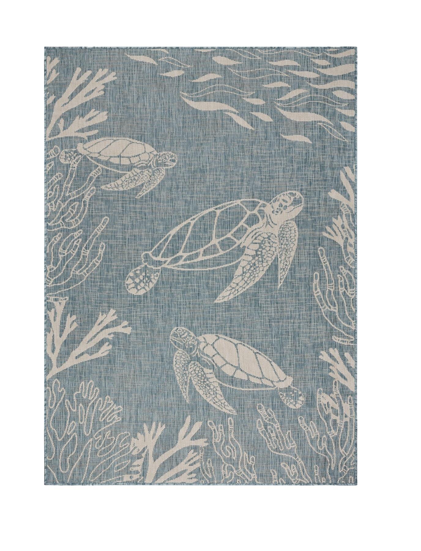 5’ x 7’ Teal Turtle Indoor Outdoor Area Rug