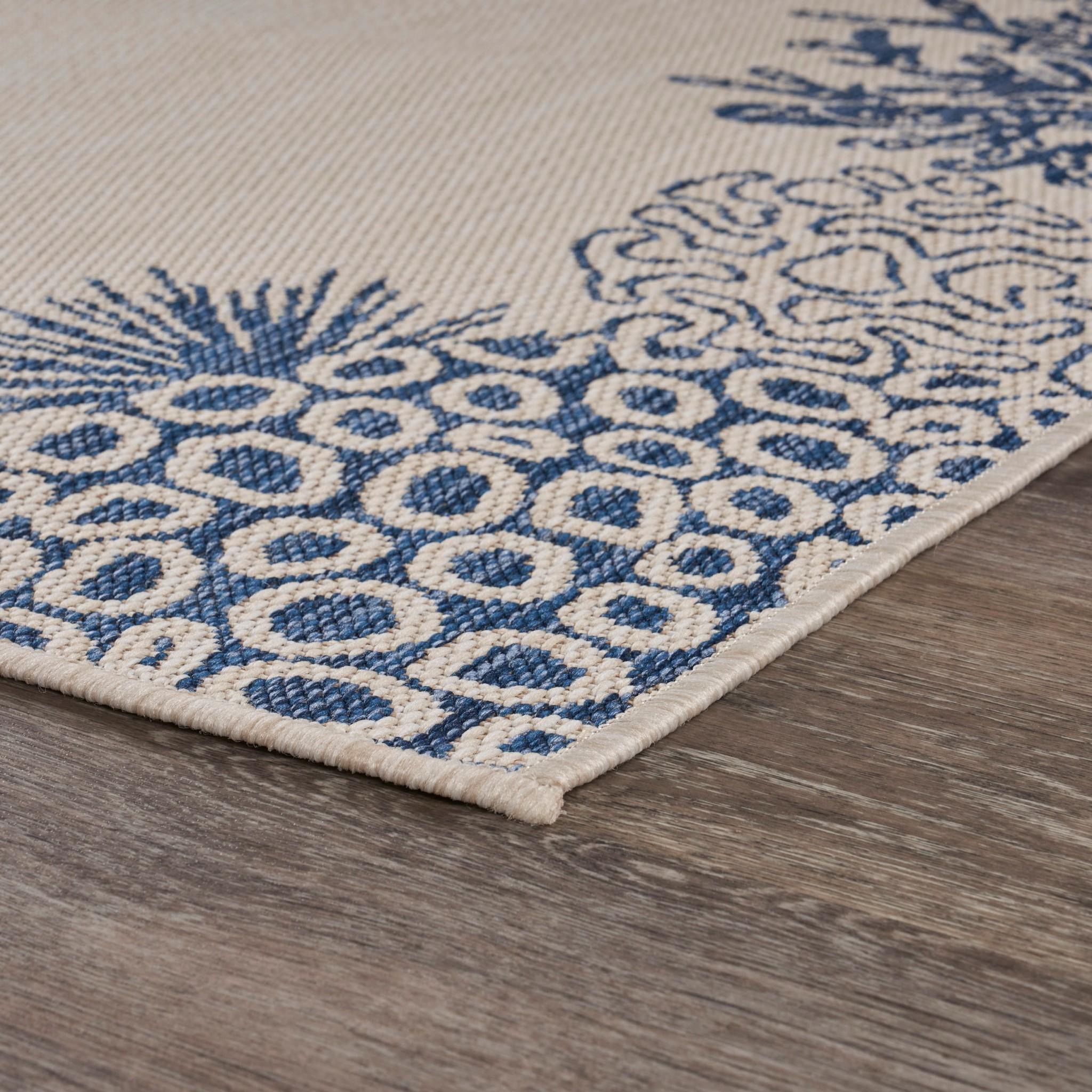 2’ x 3’ Navy Reef Border Indoor Outdoor Scatter Rug