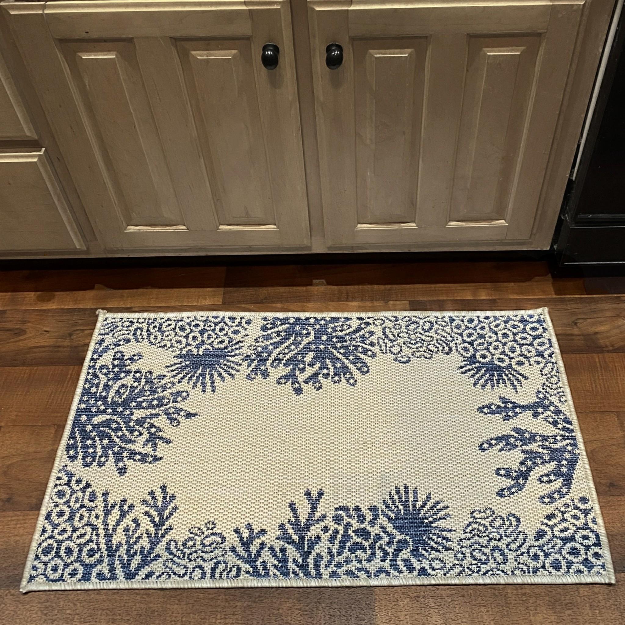 2’ x 3’ Navy Reef Border Indoor Outdoor Scatter Rug