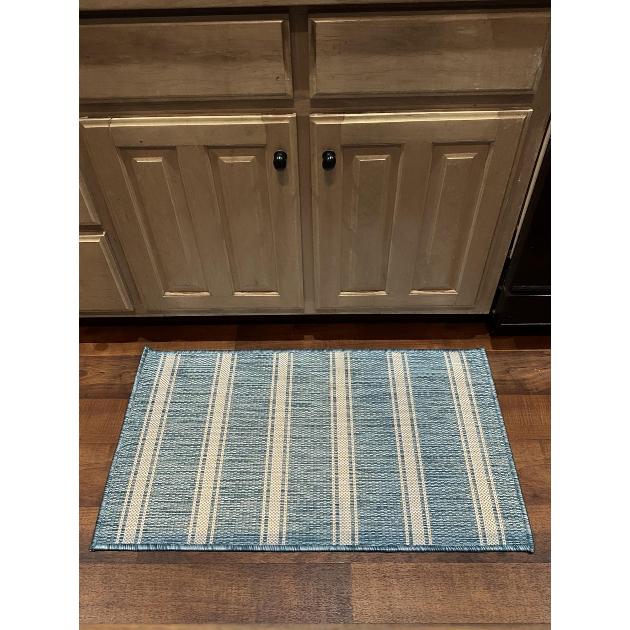 2’ x 3’ Teal Striped Indoor Outdoor Scatter Rug