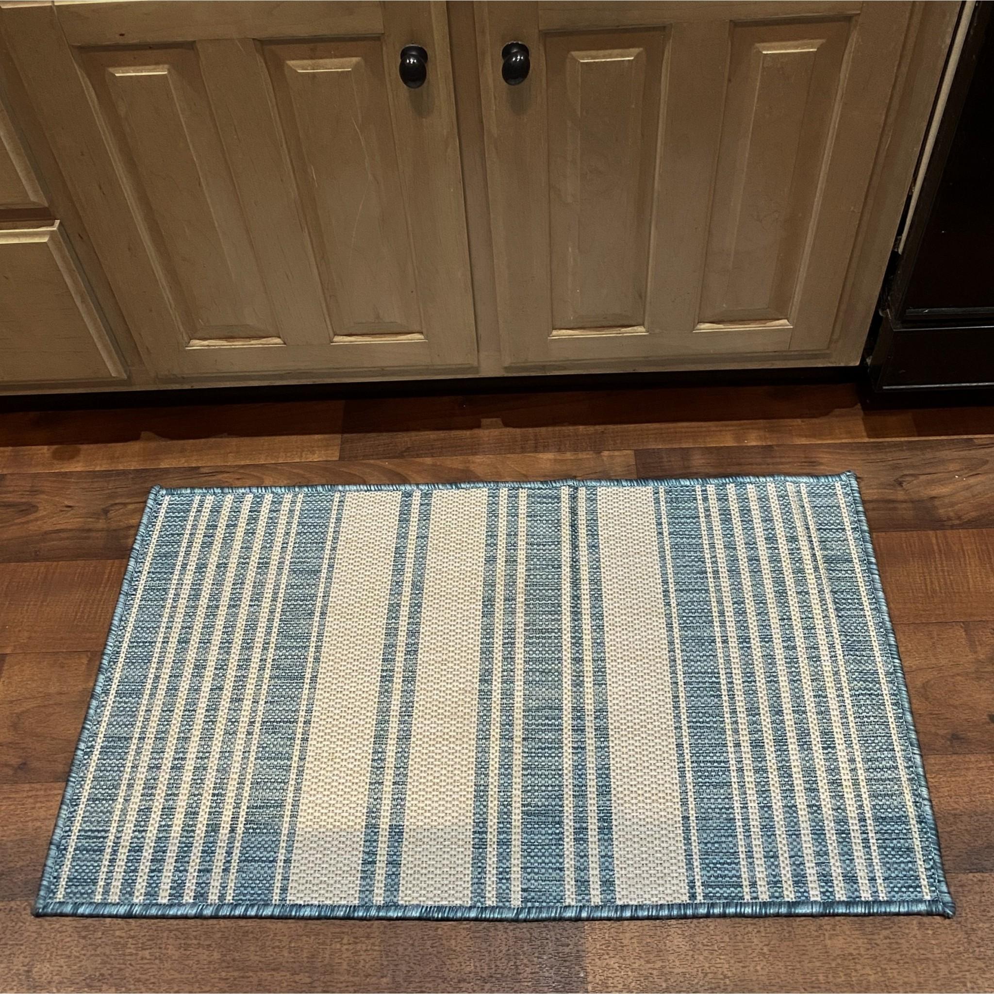 2’ x 3’ Teal Uneven Stripe Indoor Outdoor Scatter Rug