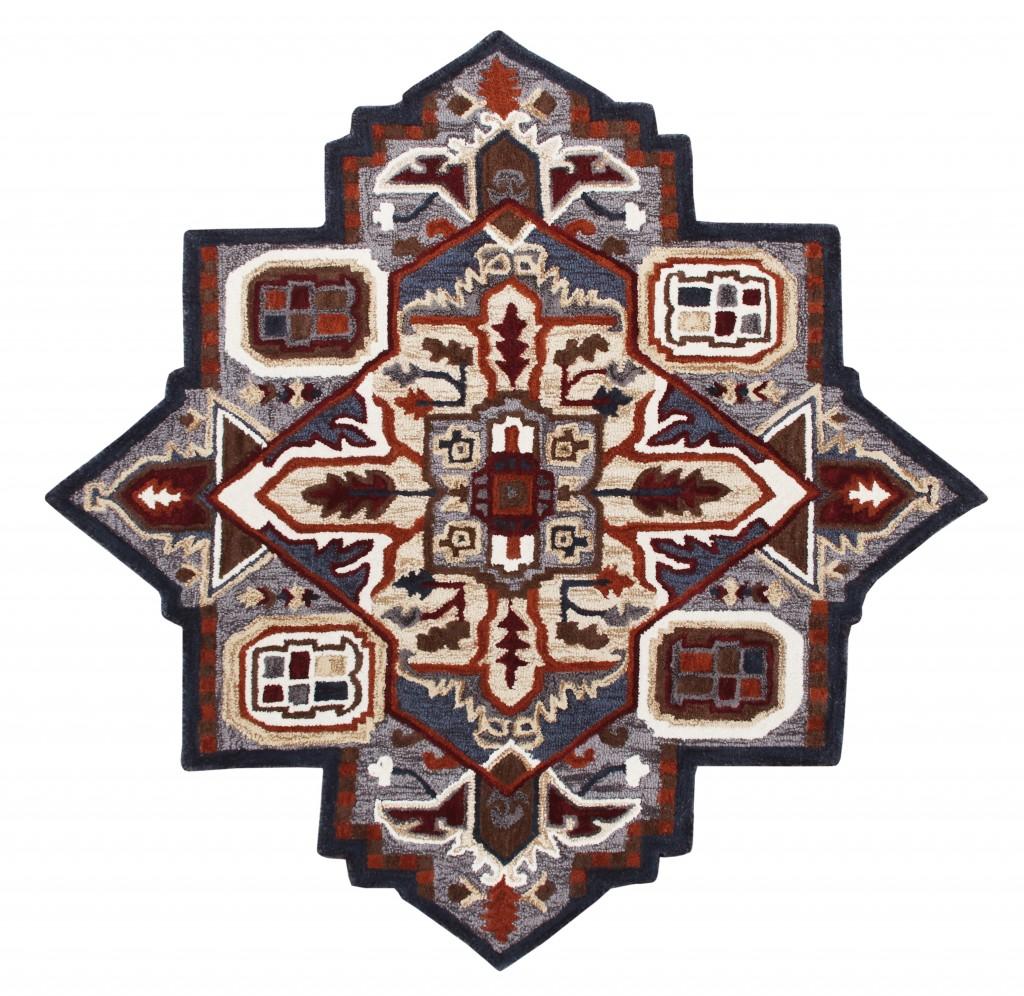 7’ Maroon and Gray Medallion Area Rug Default Title
