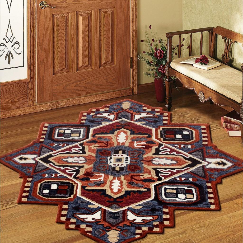 7’ Maroon and Blue Medallion Area Rug