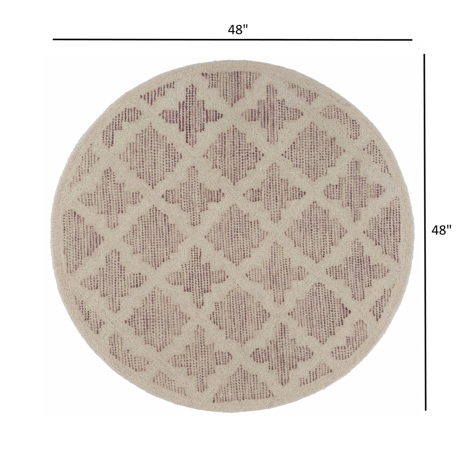 4’ Round Blush Pink Floral Lattice Area Rug Default Title