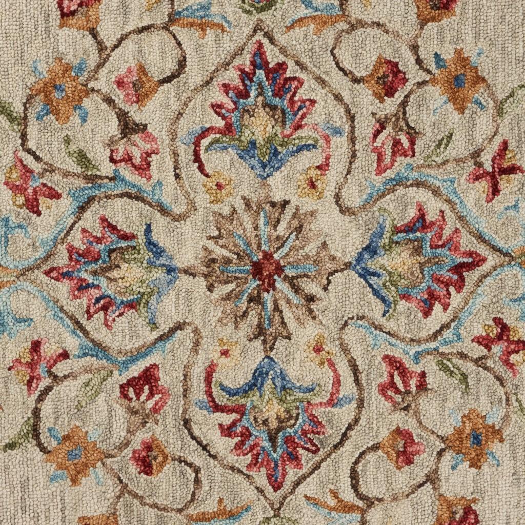 6’ Round Beige Floral Medallion Area Rug