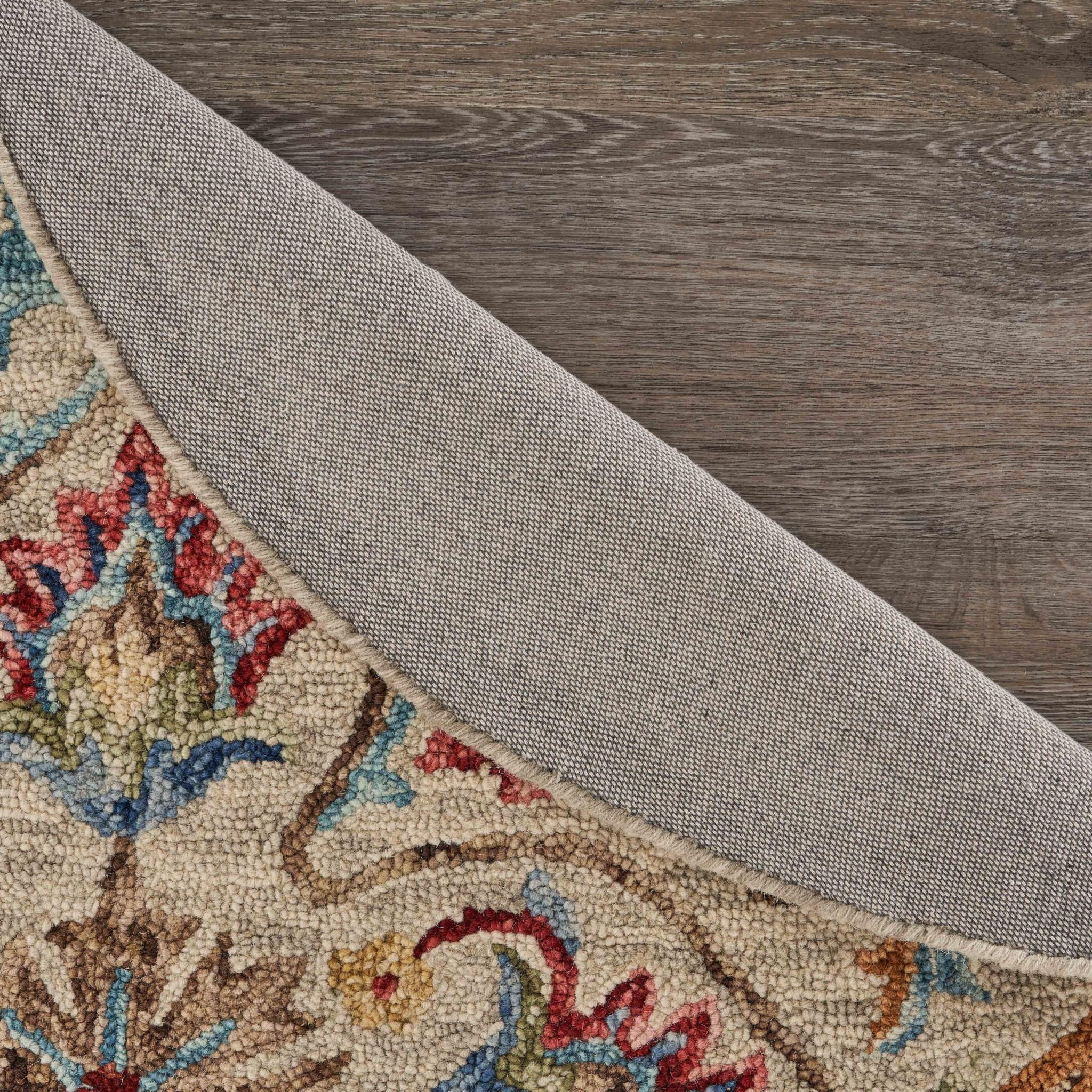 6’ Round Beige Floral Medallion Area Rug