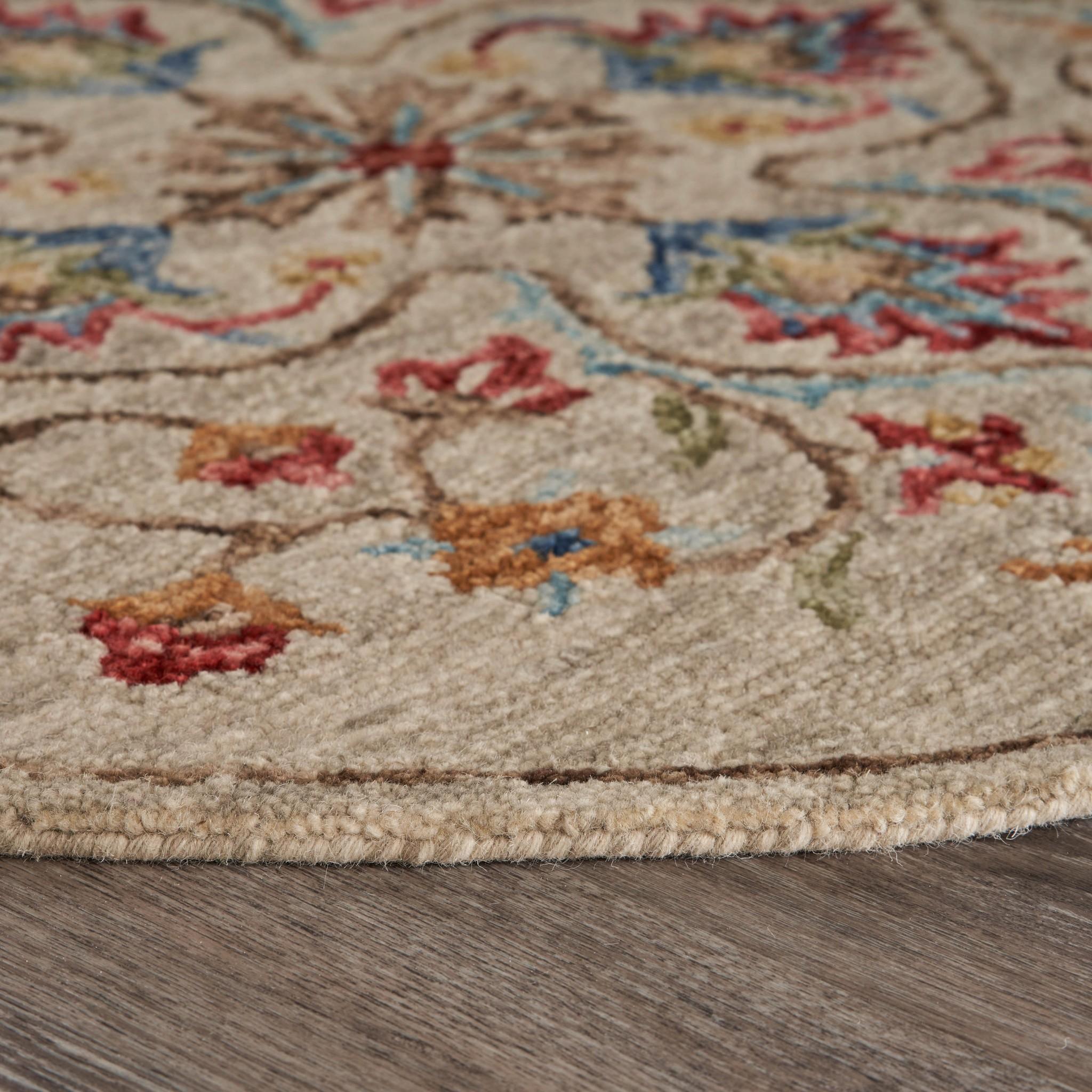 6’ Round Beige Floral Medallion Area Rug