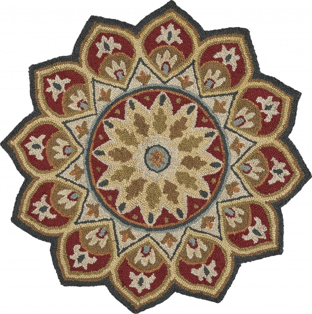 4’ Round Red Decorative Petaled Edge Area Rug Default Title