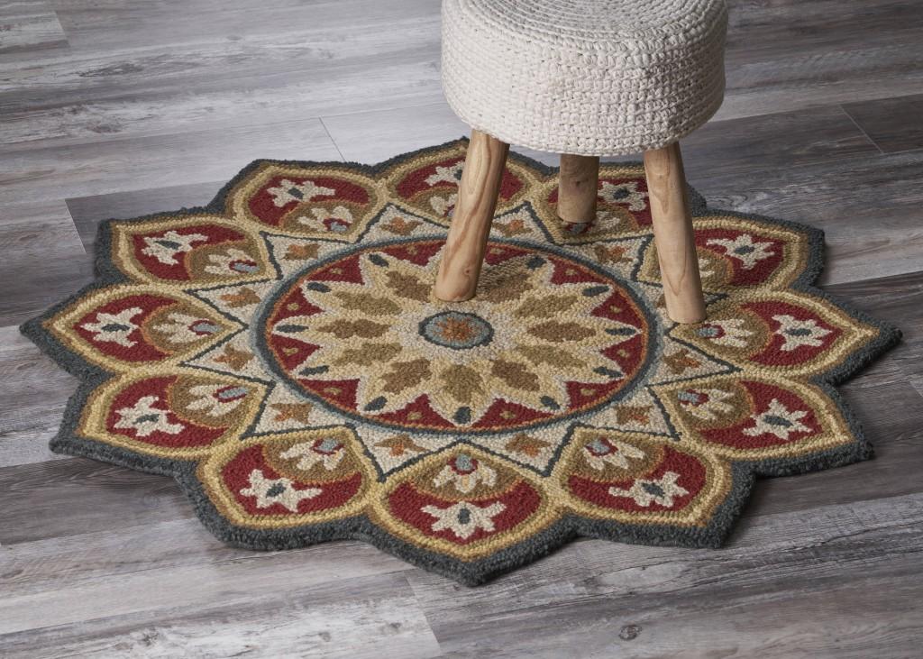 6’ Round Red Decorative Petaled Edge Area Rug