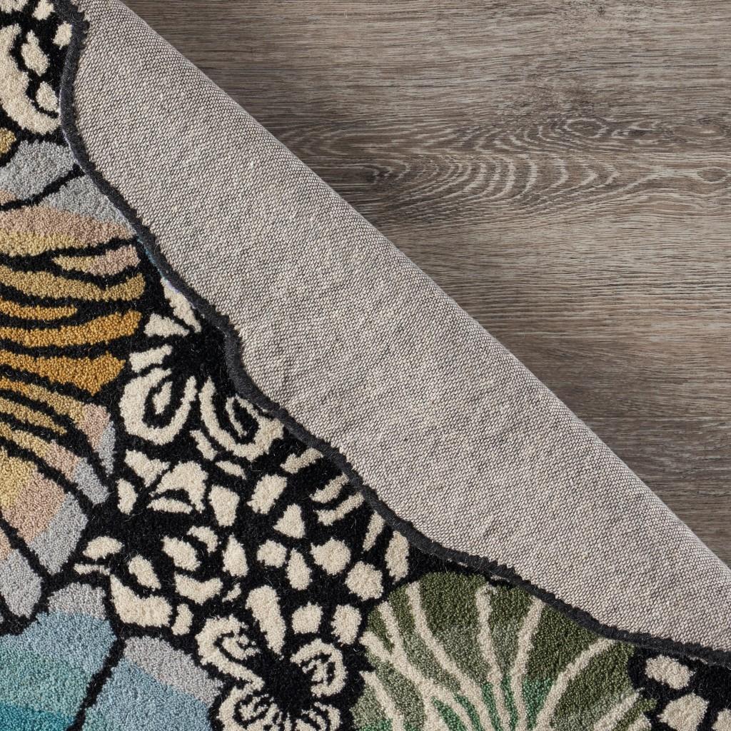 6’ Round Blue and Black Floral Area Rug