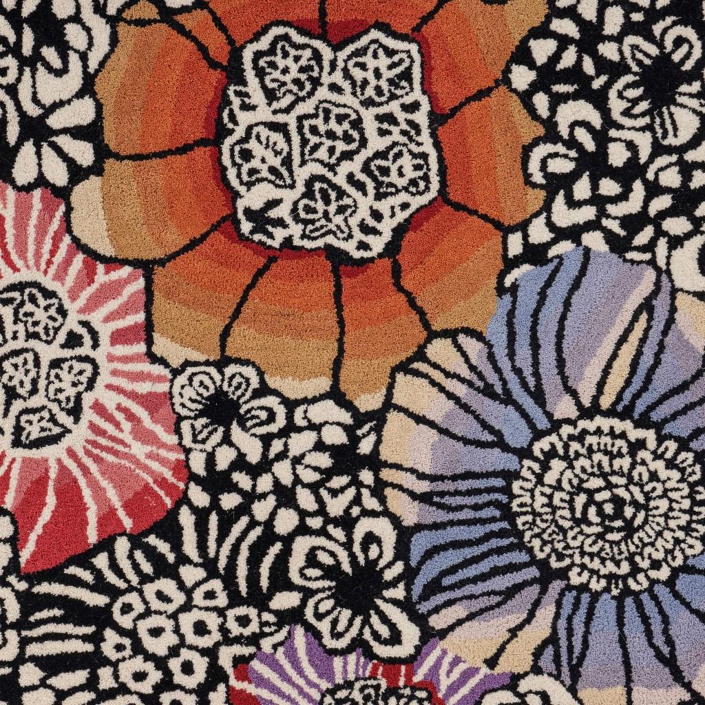 6’ Round Red and Black Floral Blossom Area Rug