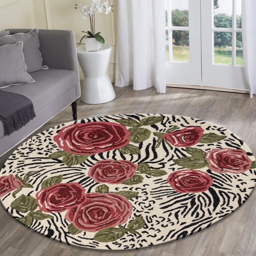 6’ Round Red Rose Bed Area Rug