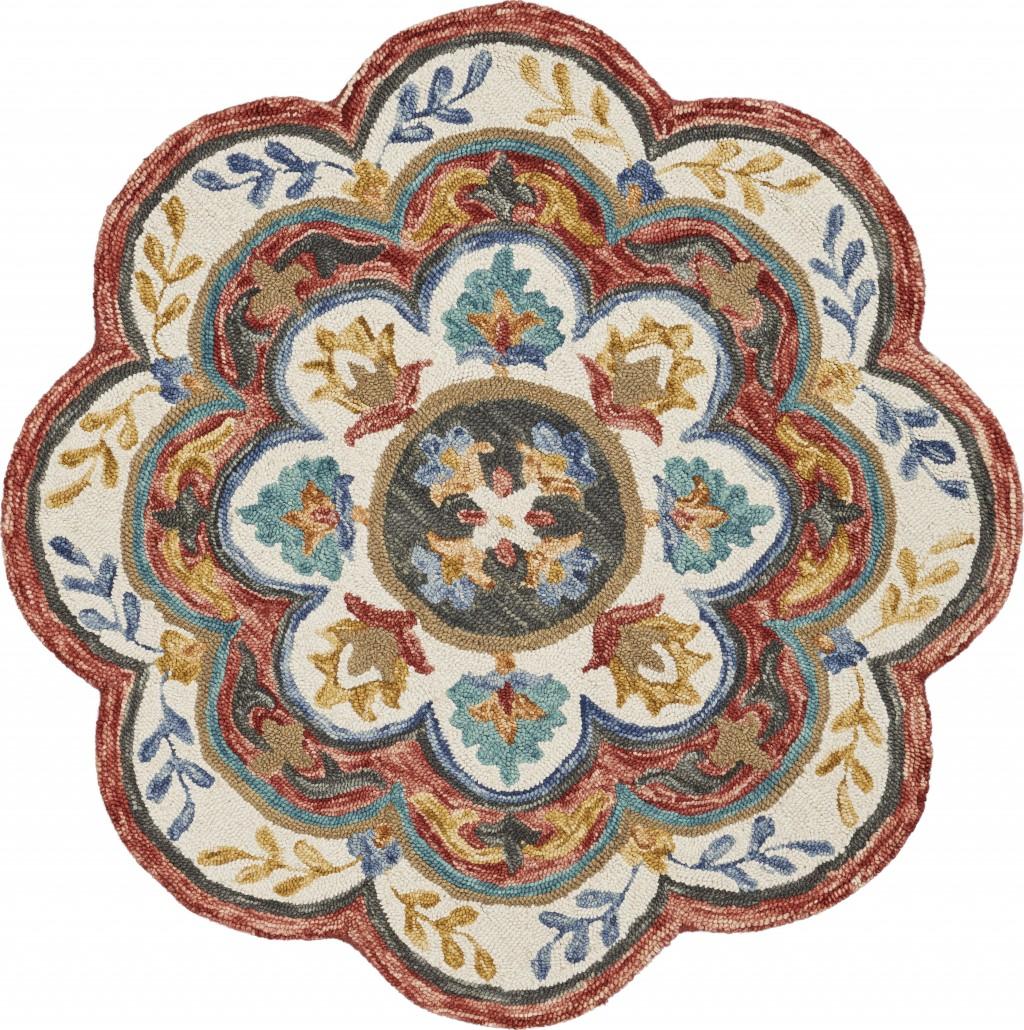 4’ Round Red Layered Petals Area Rug Default Title