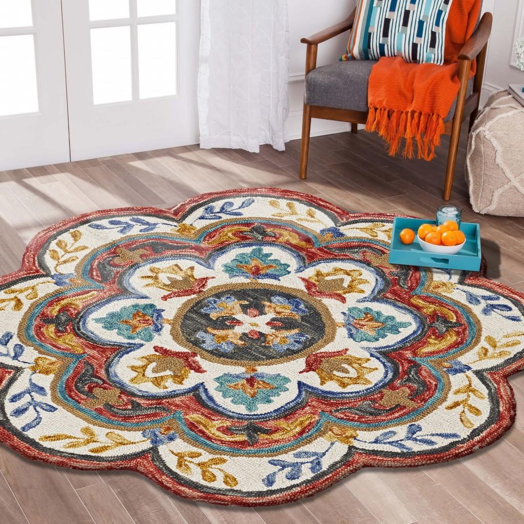 6’ Round Red Layered Petals Area Rug