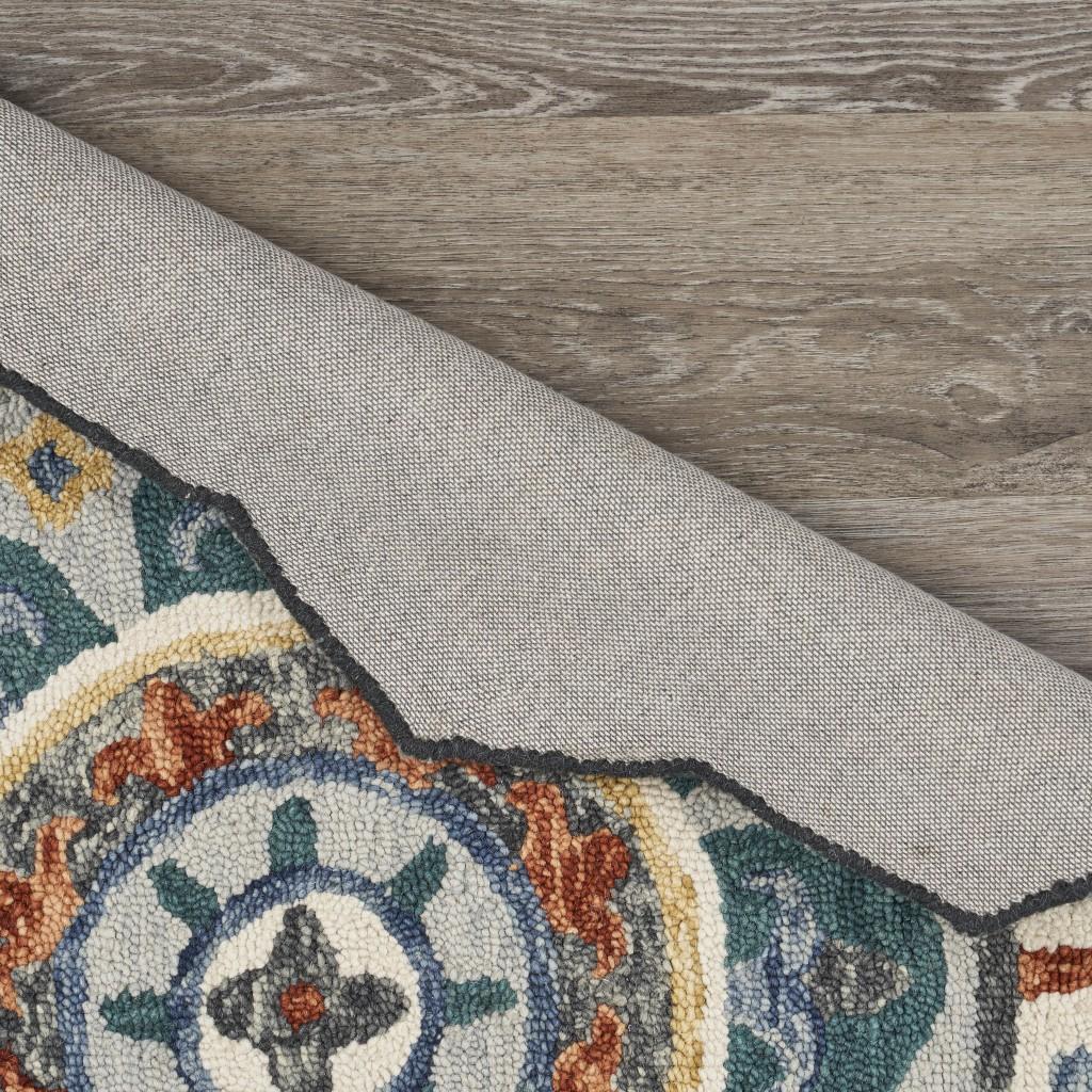 6’ Round Teal Decorative Floral Area Rug