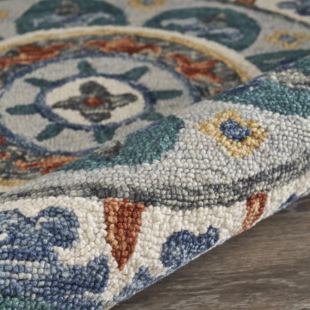 6’ Round Teal Decorative Floral Area Rug