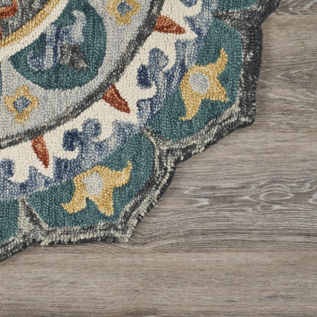 6’ Round Teal Decorative Floral Area Rug