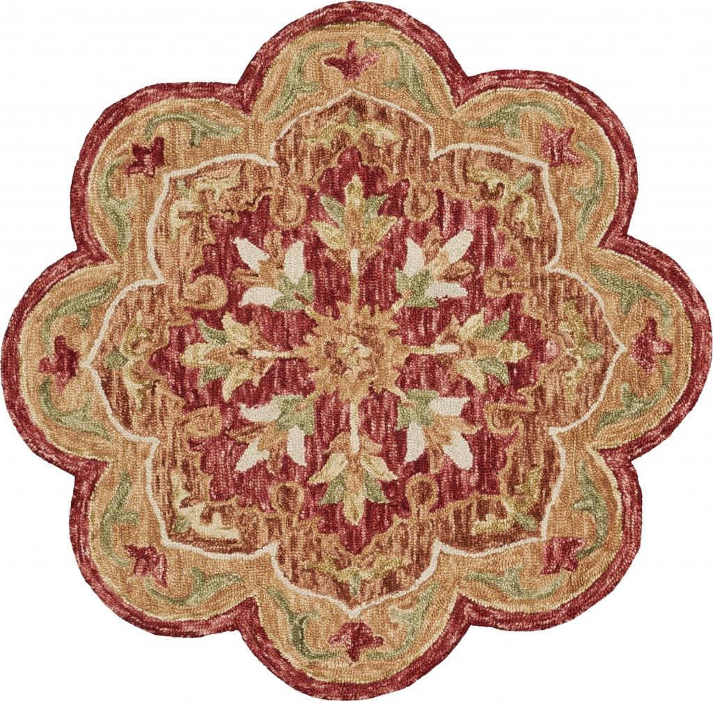 6’ Round Rustic Red Scalloped Edge Area Rug Default Title