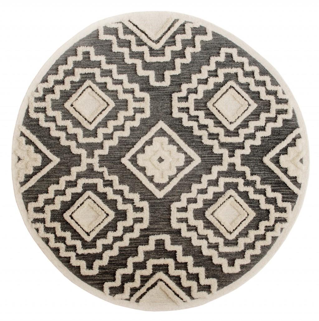 4’ Round Gray and Cream Geometric Area Rug Default Title