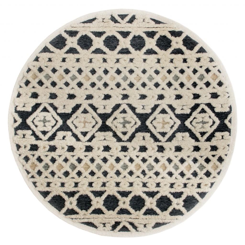 4’ Round Blue and Cream Decorative Area Rug Default Title