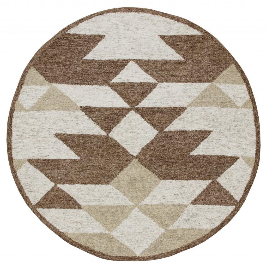 4’ Round Brown Bohemian Geometric Area Rug Default Title