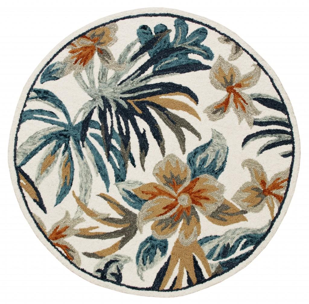 6’ Round Blue and White Tropical Area Rug Default Title