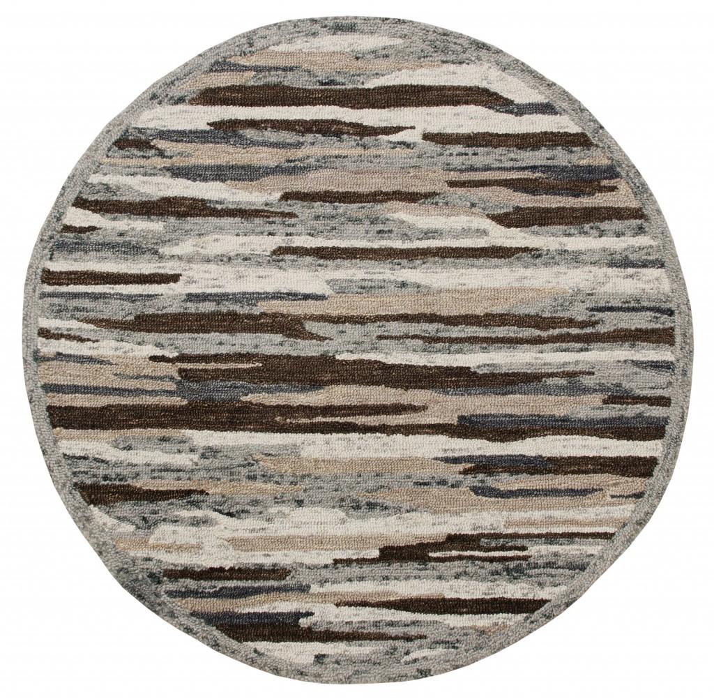 4’ Round Brown and Gray Camouflage Area Rug Default Title