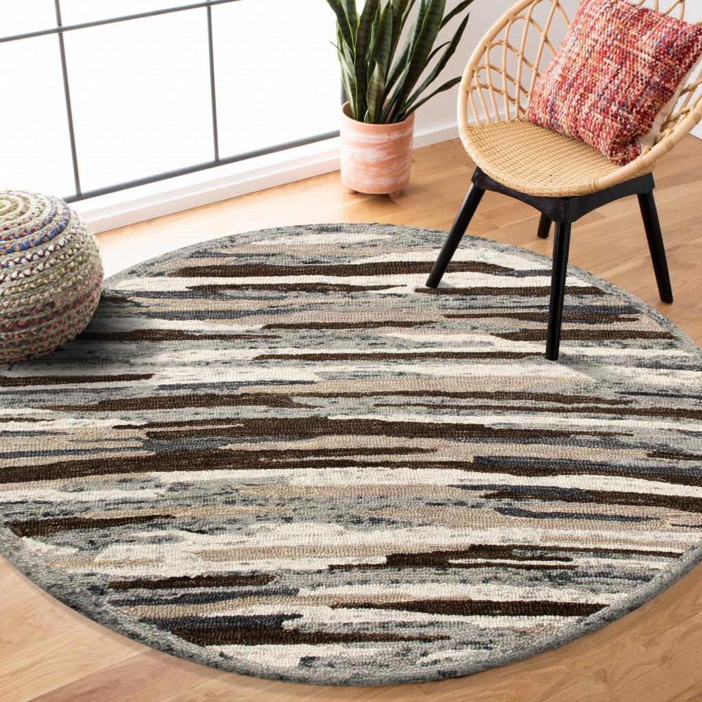 6’ Round Brown and Gray Camouflage Area Rug
