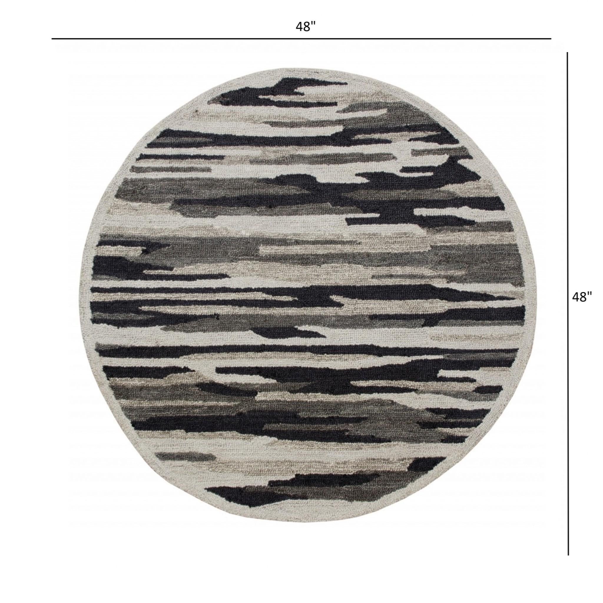 4’ Round Black and Gray Camouflage Area Rug Default Title