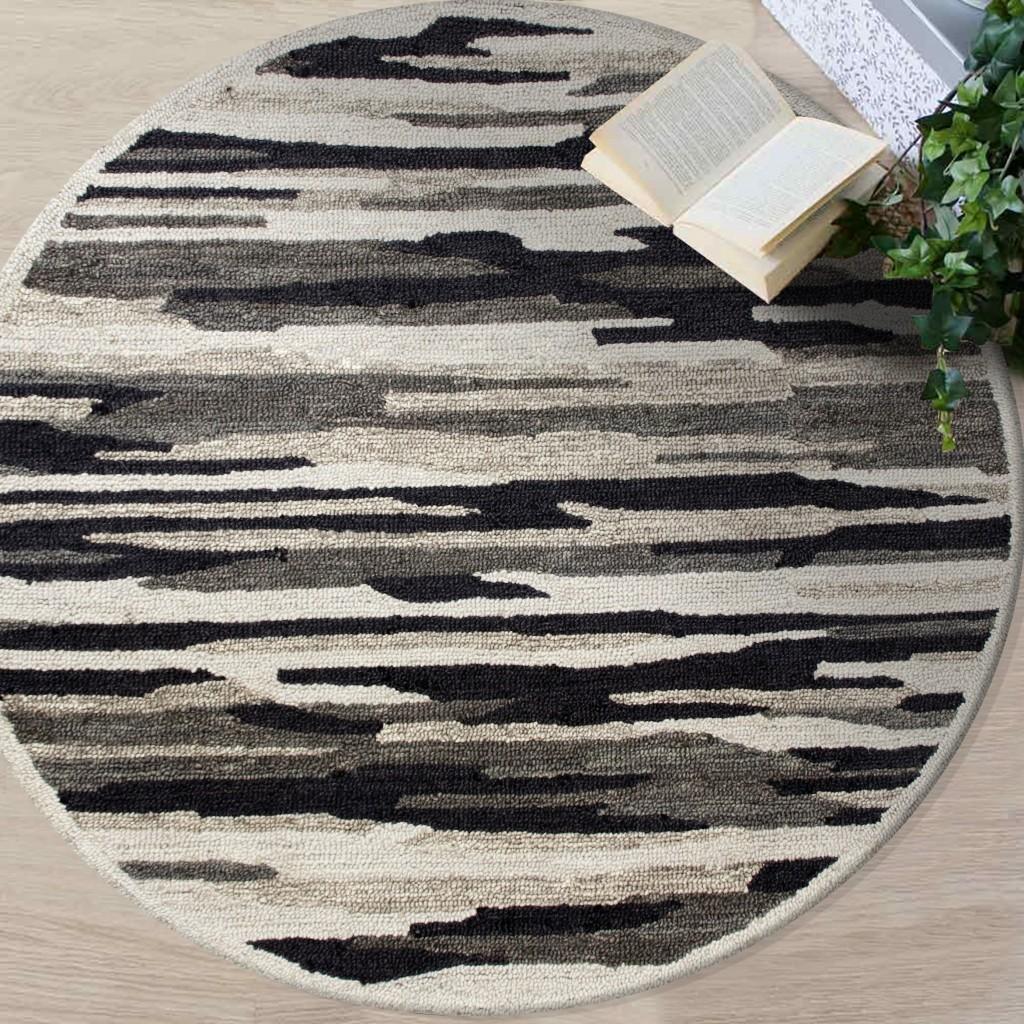 6’ Round Black and Gray Camouflage Area Rug