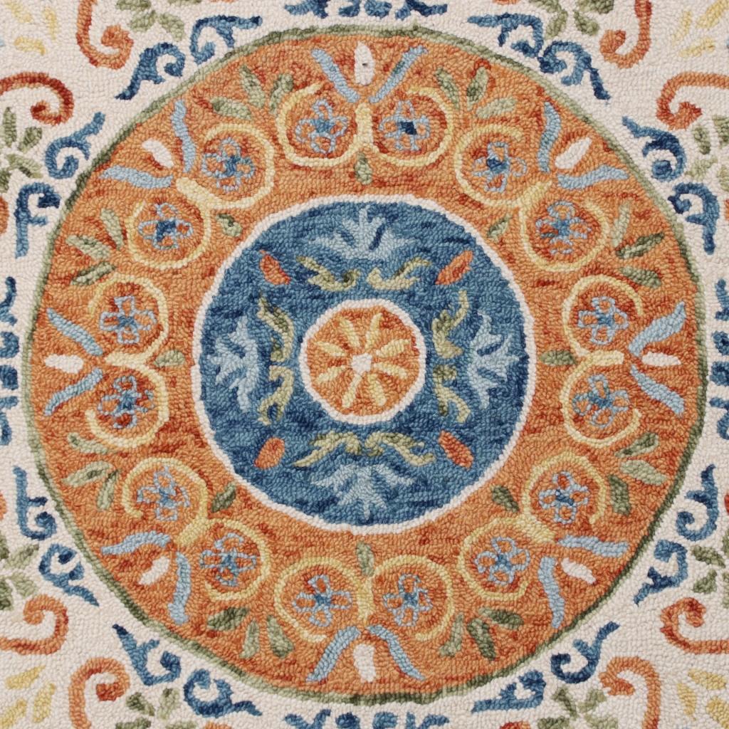 6’ Round Orange Traditional Medallion Area Rug Default Title