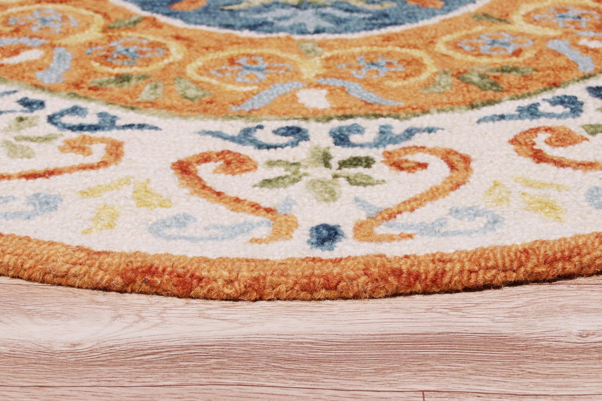 6’ Round Orange Traditional Medallion Area Rug