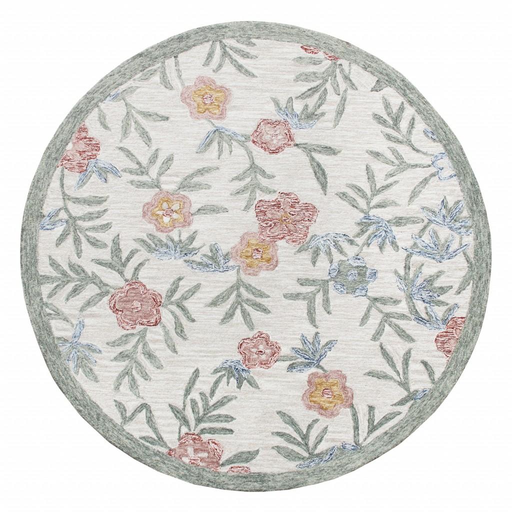 4’ Round Gray Floral Traditional Area Rug Default Title