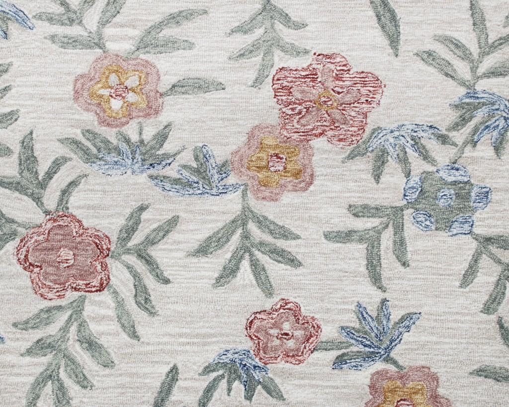 6’ Round Gray Floral Traditional Area Rug