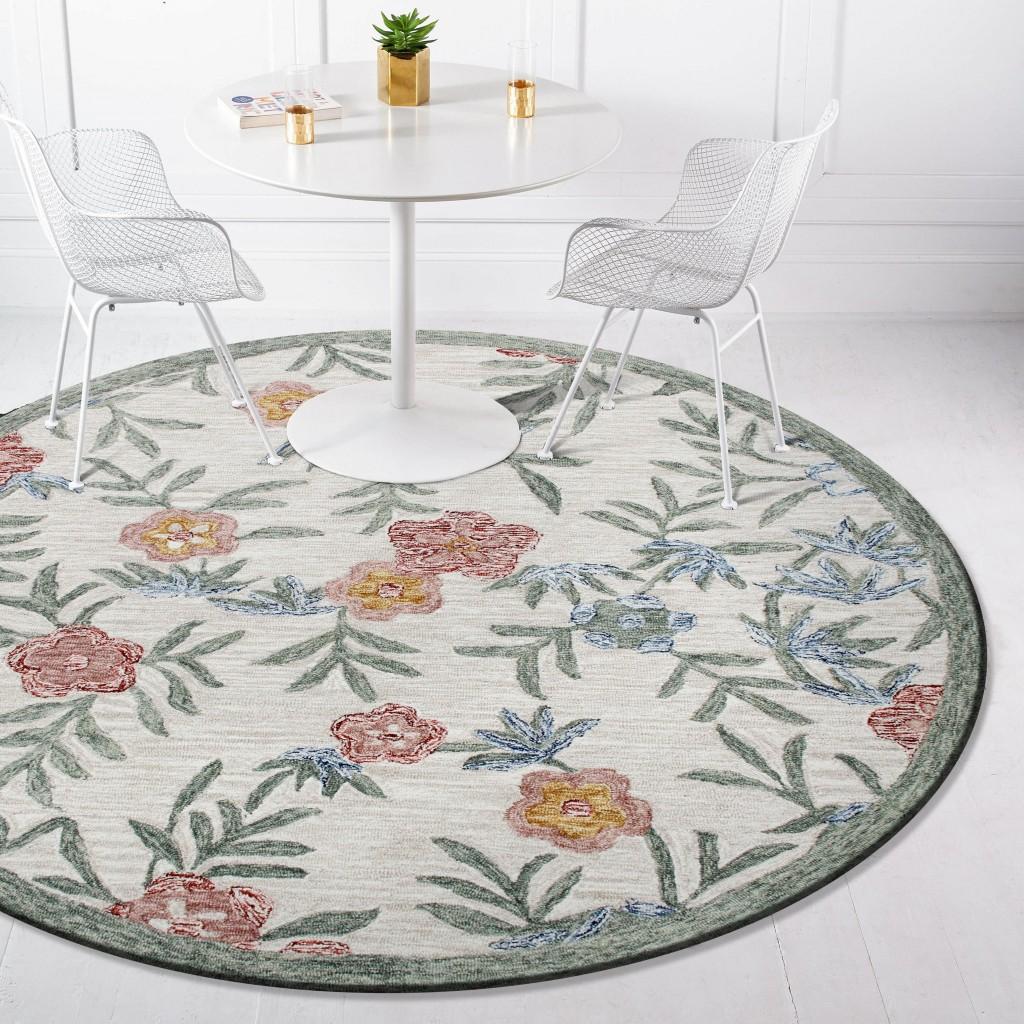 6’ Round Gray Floral Traditional Area Rug
