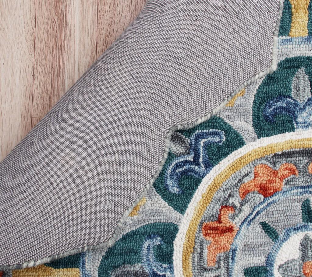 6’ Round Teal Floral Mandala Area Rug