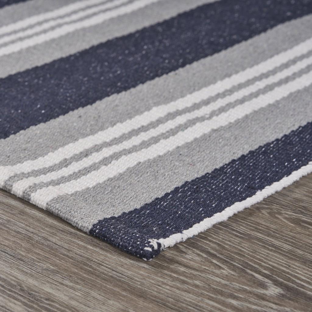 2’ x 6’ Navy and Ivory Striped Runner Rug