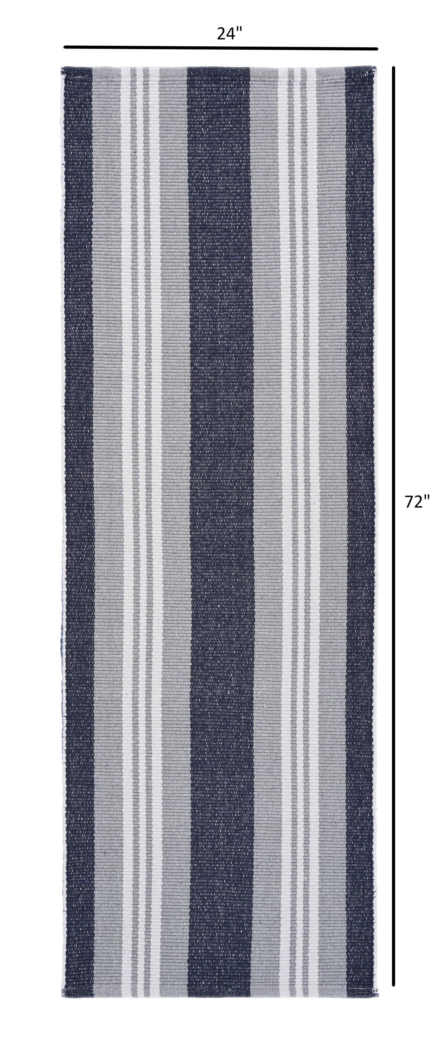 2’ x 6’ Navy and Ivory Striped Runner Rug