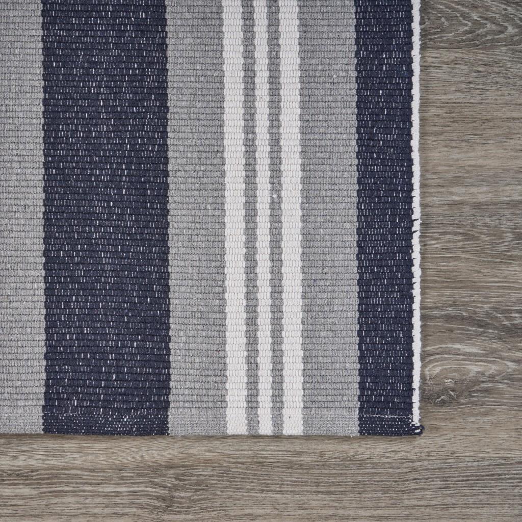 3’ x 4’ Navy and Ivory Striped Runner Rug